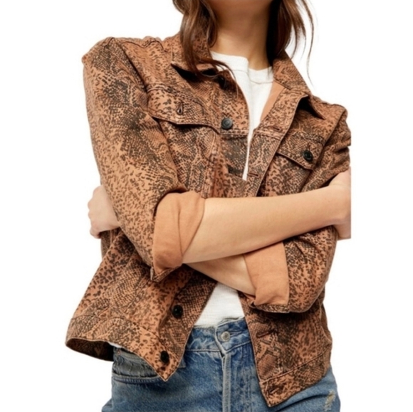 Free People Snake Trucker Denim Jacket - Picture 1 of 15